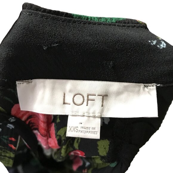 Loft Black Sheer Rose Pattern Women XXS Long‎ Sleeves Shirt - Picture 4 of 4